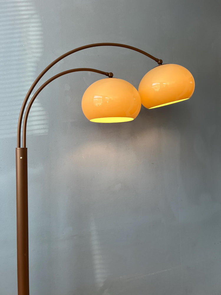 Vintage Brown Dijkstra Double Arc Mushroom Floor Lamp