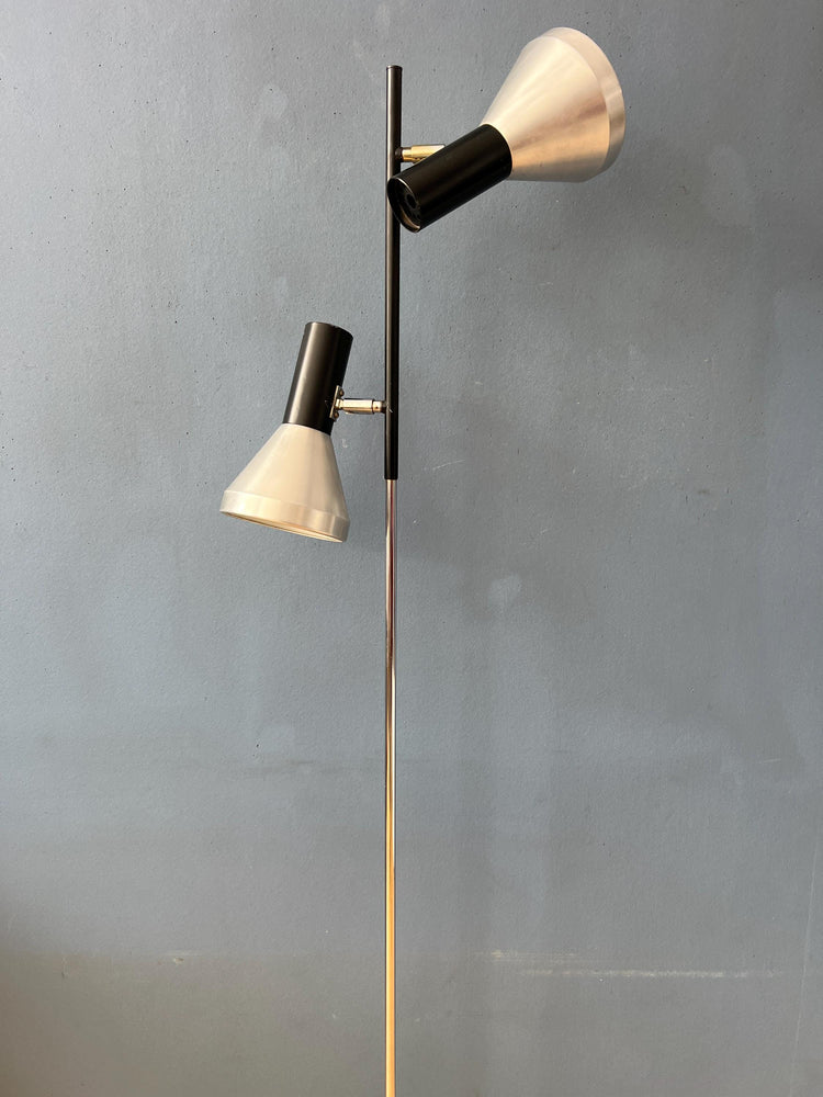 Vintage Black Mid Century Floor Lamp with Two Aluminum Spots