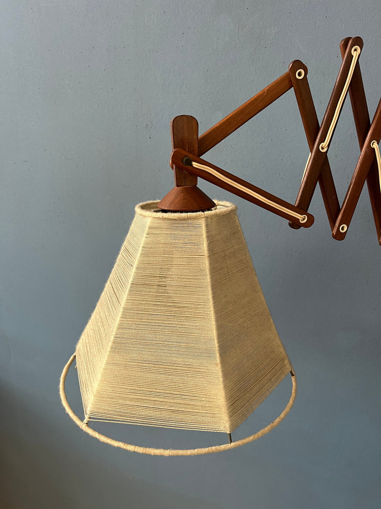Vintage Wooden Scissor Wall Lamp with Rope Shade