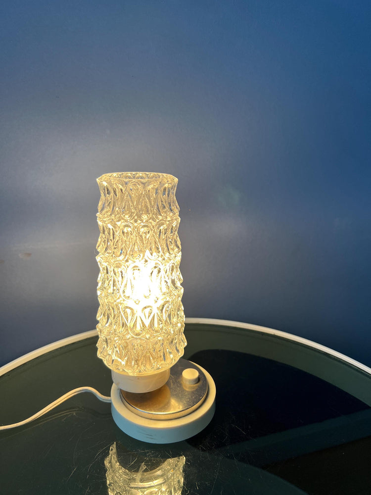 Set (2) of Mid Century Clear Crystal Glass Bedside Table Lamps