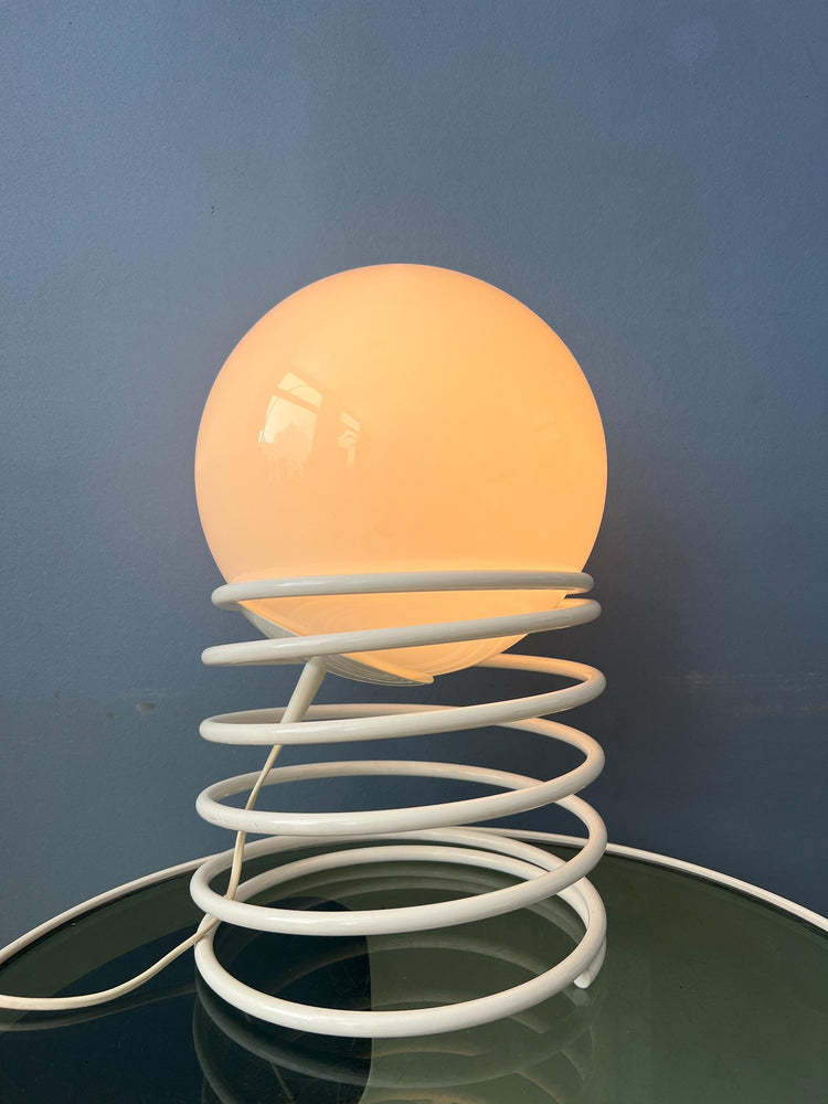 Large Mid Century Opaline Milk Glass Spiral Table Lamp