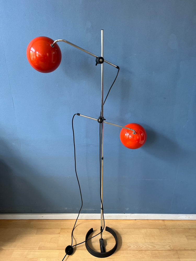 Vintage Red Floor Lamp - Eyeball - Space Age - Mid Century Standing Light