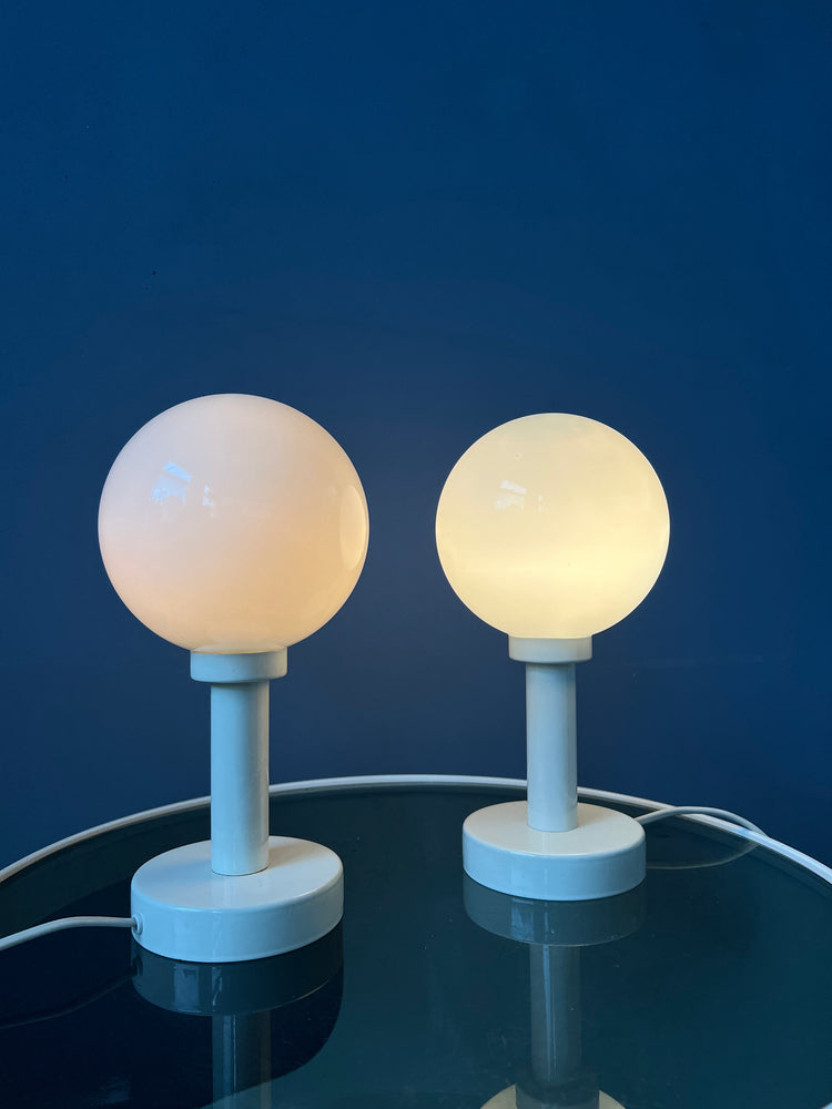 Set (2) of White Space Age Opaline Glass Table Lamps