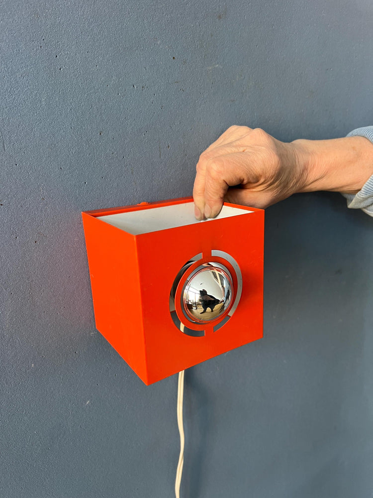Vintage Orange Philips Space Age 'Cube' Mirror Wall Lamp
