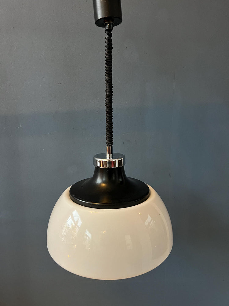 Mid Century Plexiglass Massive Space Age Pendant Lamp with White Acrylic Shade