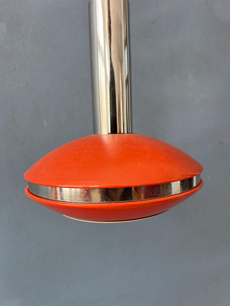 Small Red and Chrome Space Age Pendant Lamp
