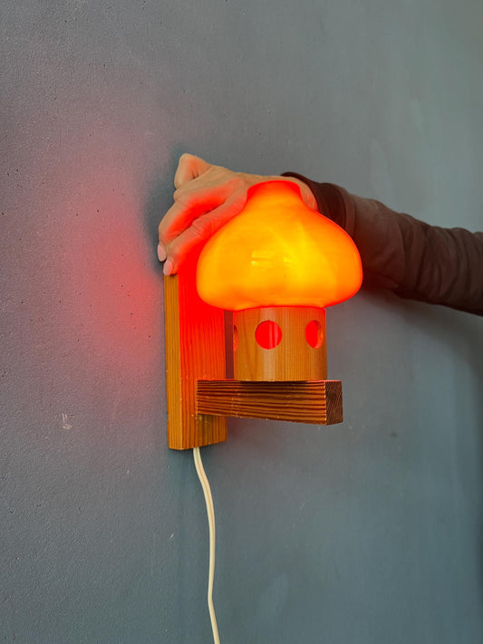 Vintage 50s Aneta Pine Wall Sconce with Orange Glass Shade