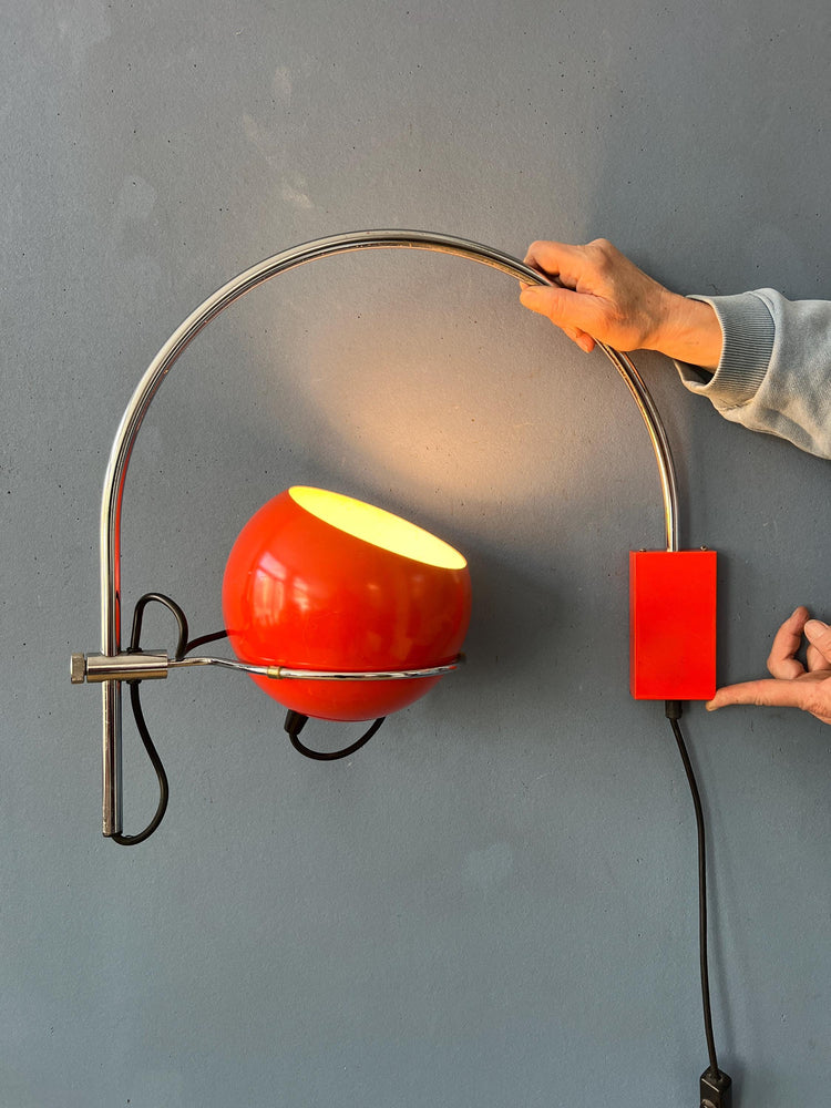 Vintage Orange GEPO Mid Century Arc Eyeball Wall Lamp