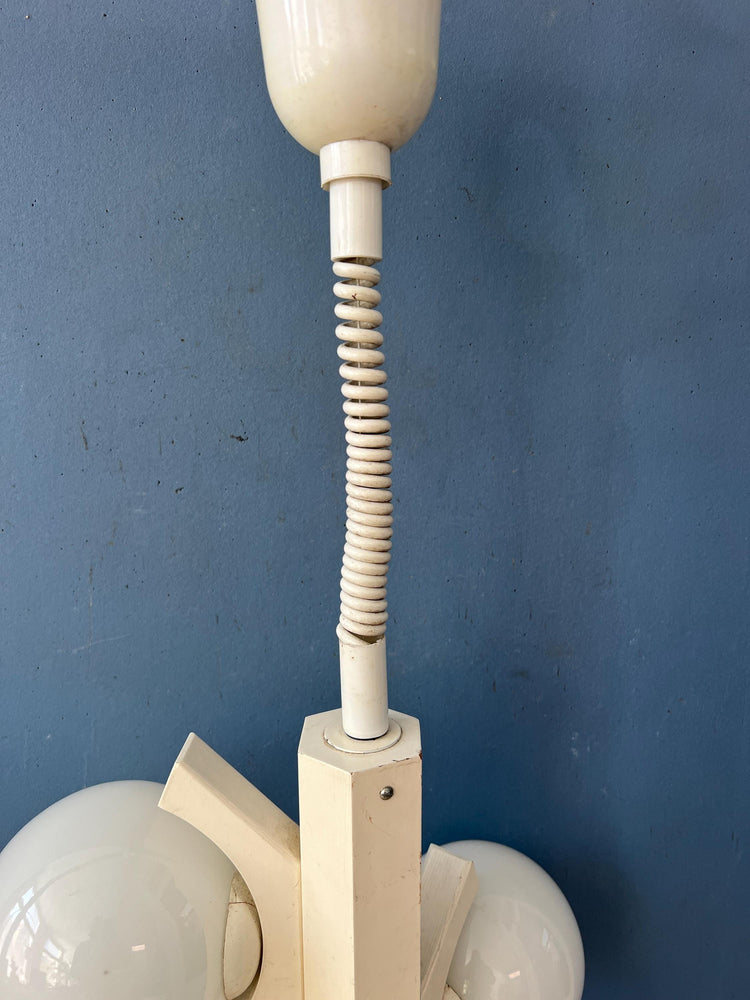 Mid Century White Bony Design Pendant Lamp with Opaline Glass Shades