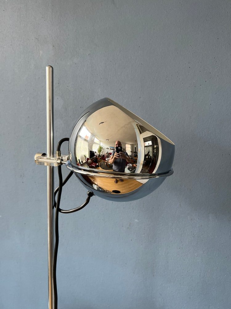 Chrome Eyeball Floor Lamp - GEPO Space Age Standing Light - Mid Century Lamp