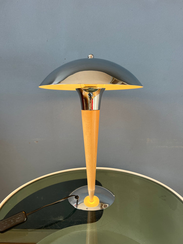 Mid Century Massive Chrome Mushroom Table Lamp