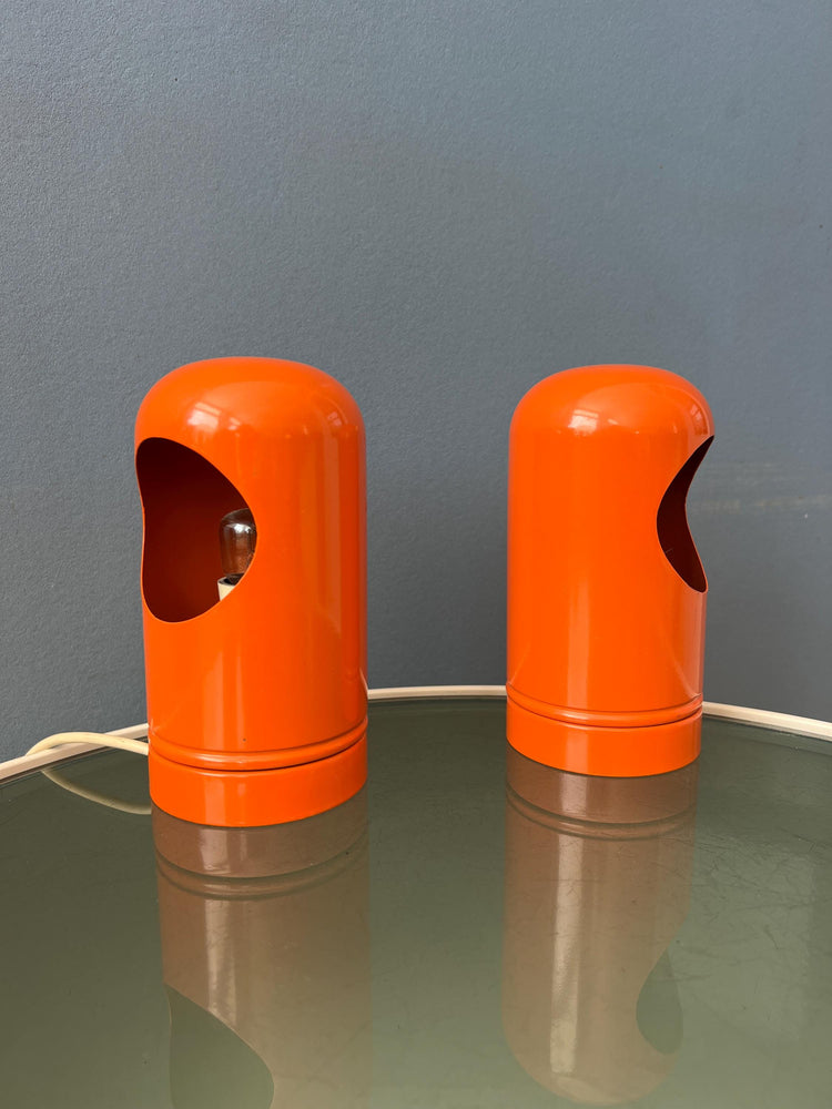 Set (2) of Vintage Orange Table Lamps in Selene Lightolier Style