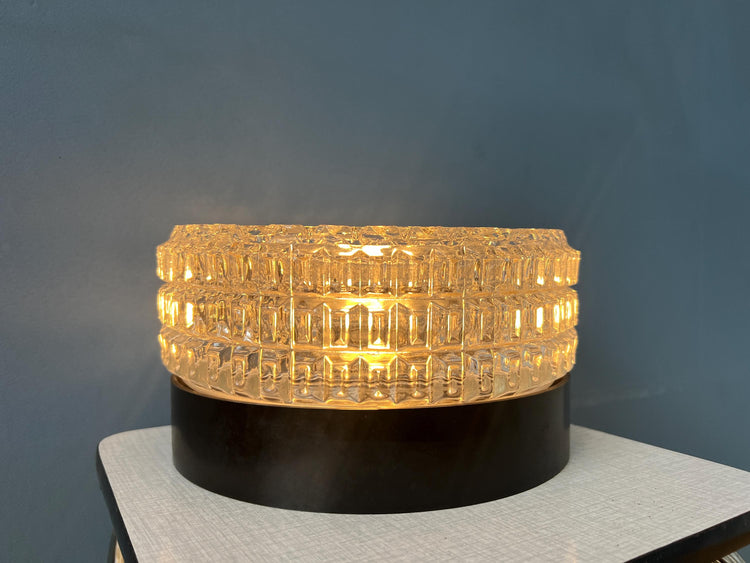 Mid Century Patterned Glass Flush Mount Ceiling Lamp