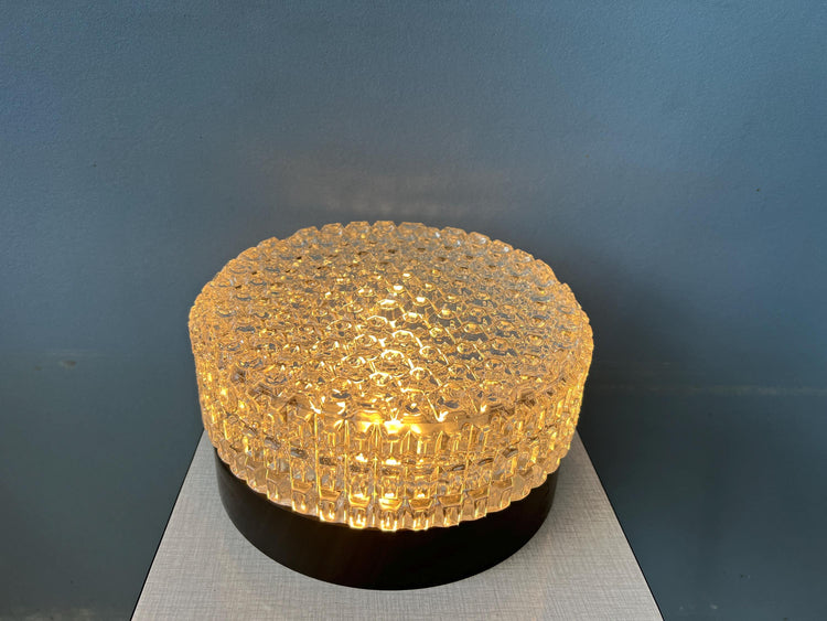 Mid Century Patterned Glass Flush Mount Ceiling Lamp