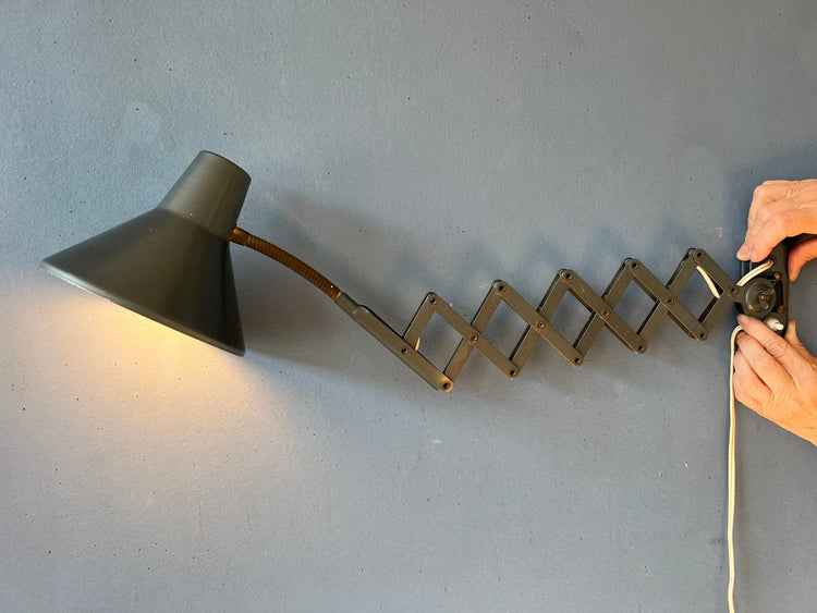 Mid Century Dark Gray Metal Scissor Extendable Wall Lamp