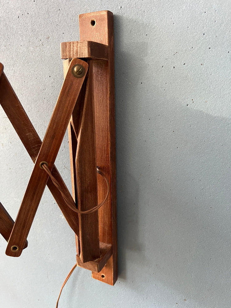 Mid Century Wooden Scissor Wall Lamp with Beige Shade