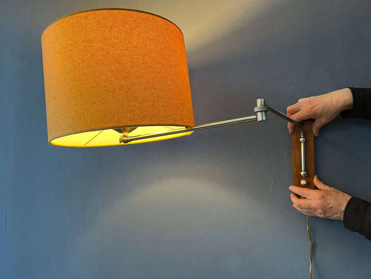 Mid Century Swing Arm Wall Lamp with Yellow Shade