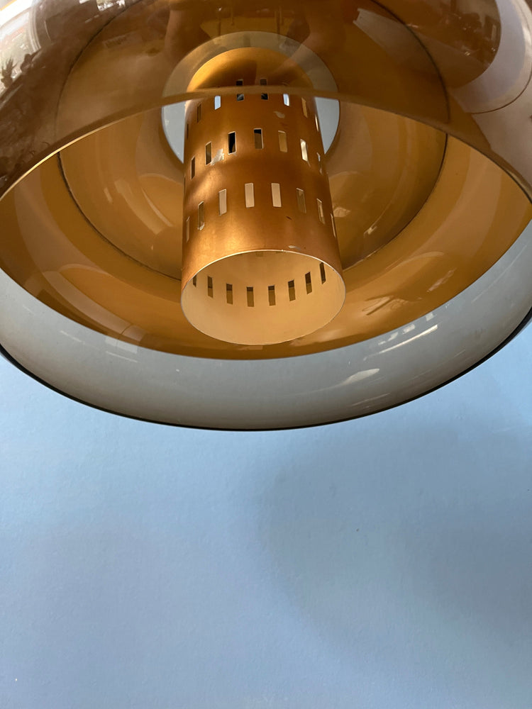 Large Acrylic Glass Space Age Pendant with Aluminium Copper Coloured Caps