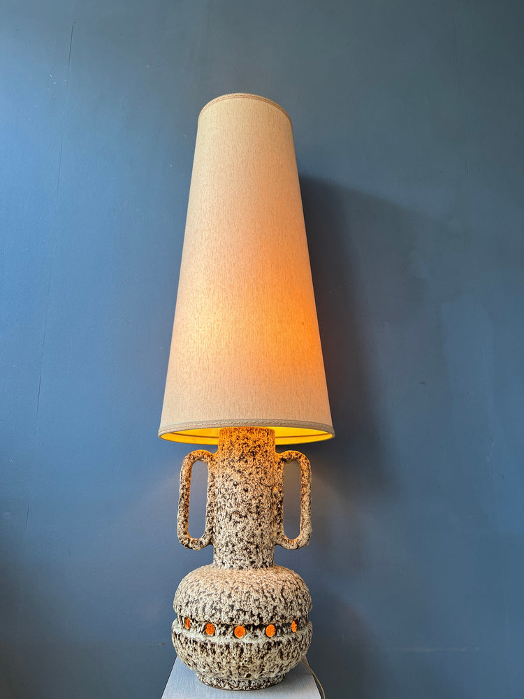Beige West Germany Fat Lava Ceramic Floor Lamp with Large Beige Shade