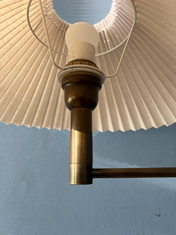 Brass Swivel Arm Mid Century Wall Lamp with Beige Pleated Shade