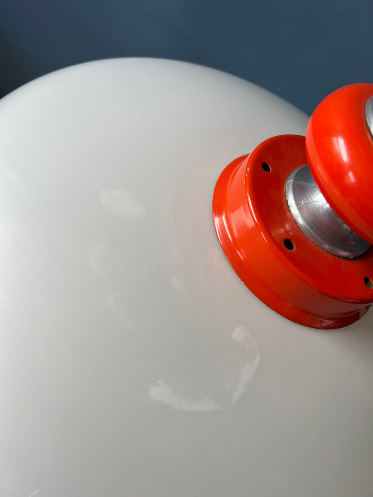 Red Space Age Pendant Lamp - White Acrylic Glass Shade - Mid Century Hanging Lamp