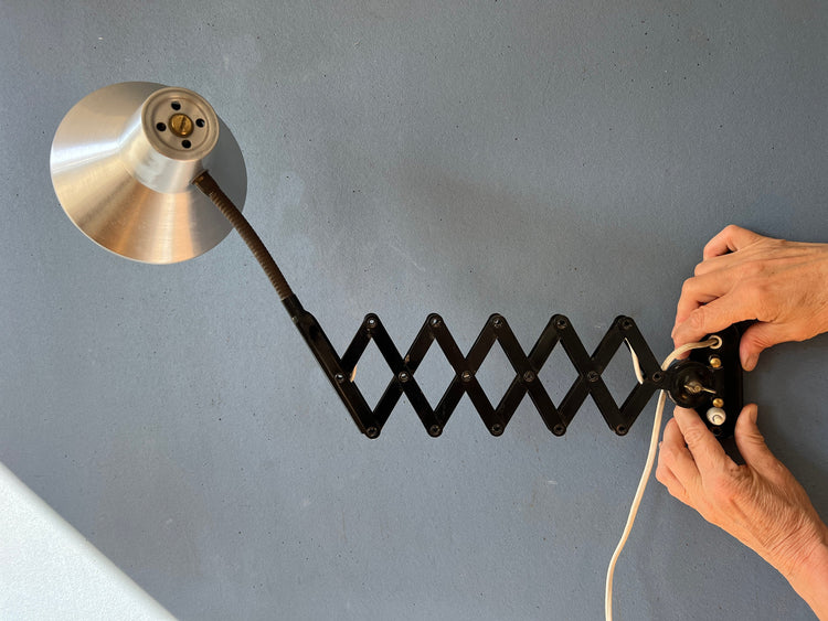 Mid Century Black and Silver Scissor Wall Lamp