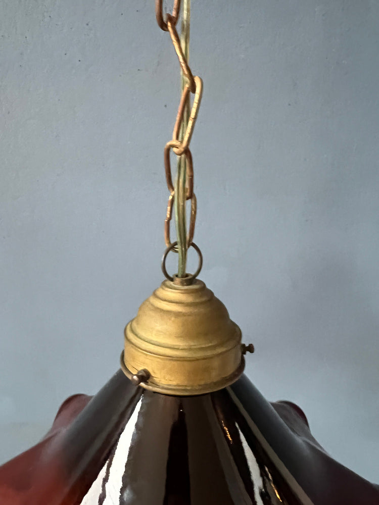 Small Art Deco Style Flower Shaped Pendant Lamp in Red/Brown Colour