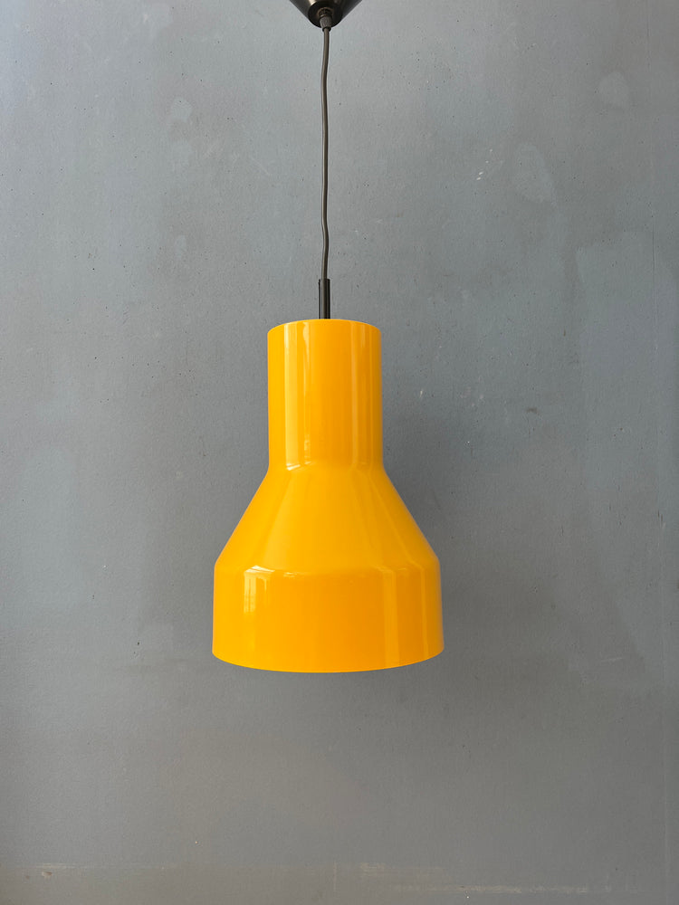 Yellow Metal Industrial Shaped Space Age Pendant Light