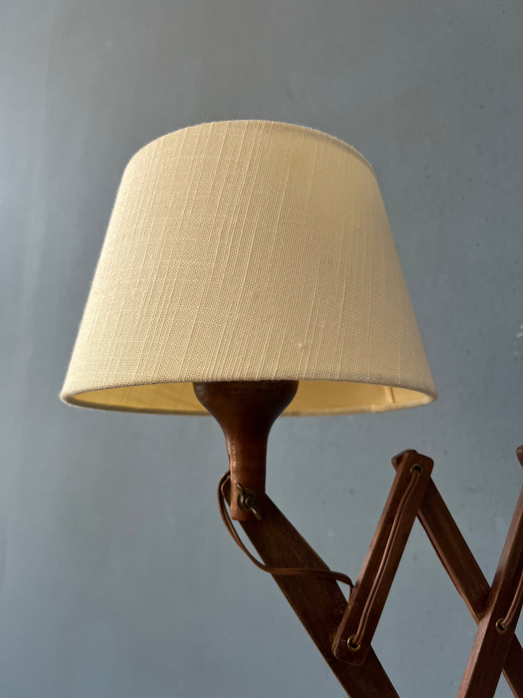 Mid Century Wooden Scissor Wall Lamp with Beige Shade