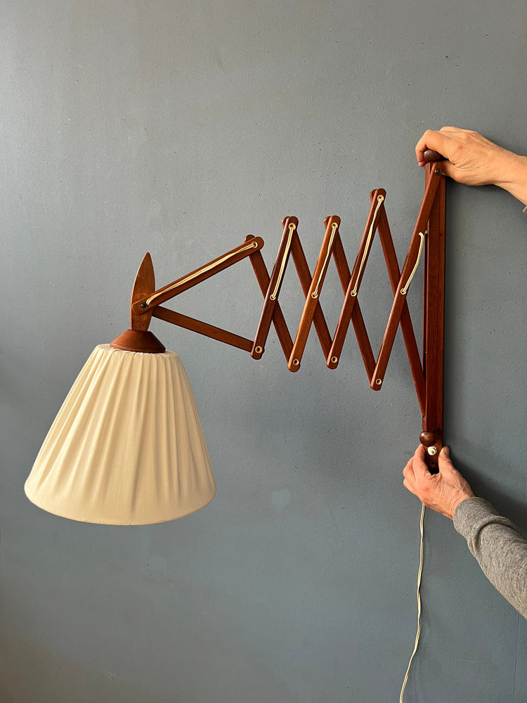 Mid Century Danish Teak Wood Scissor Wall Lamp