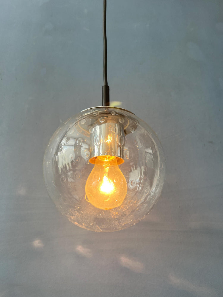 Vintage Small Raak Seeded Glass Hanging Lamp
