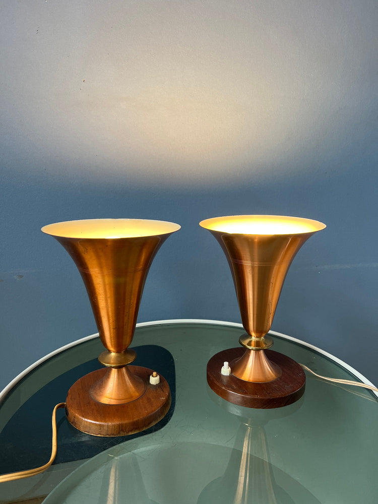 Set (2) of Danish Trumpet Uplighter Copper Desk Lamps
