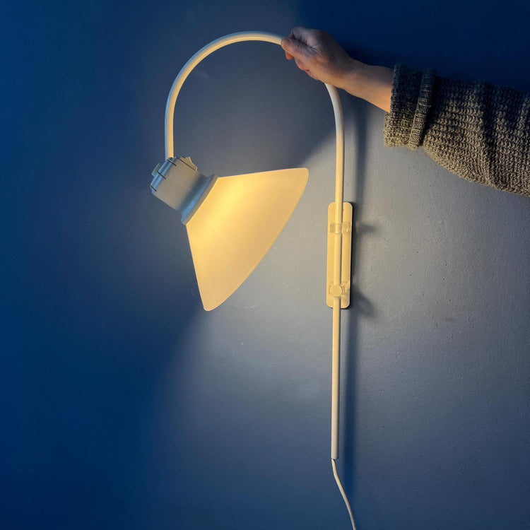 White Mid Century Anvia Arc Wall Lamp with Opaline Glass Shade