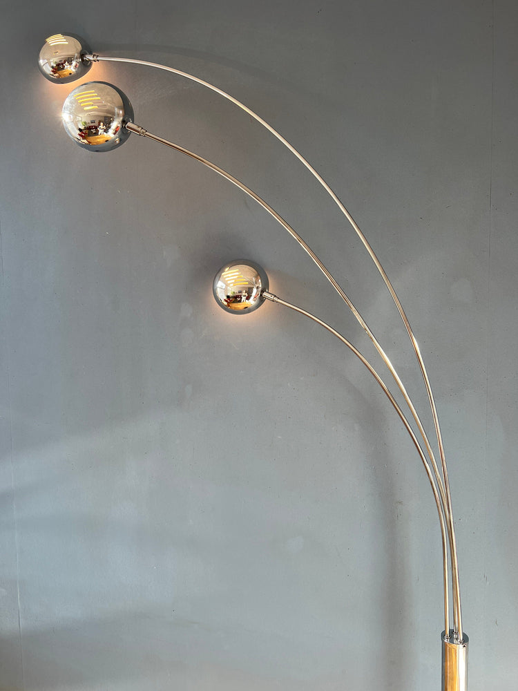 Chrome Three Finger 80s Arc Floor Lamp