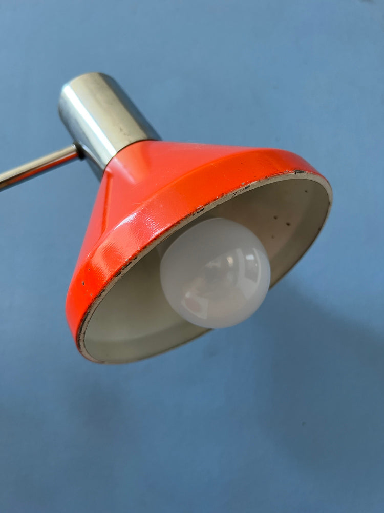 Red Mid Century Desk Lamp - Swing Arm Table Lamp - Chrome Space Age Light