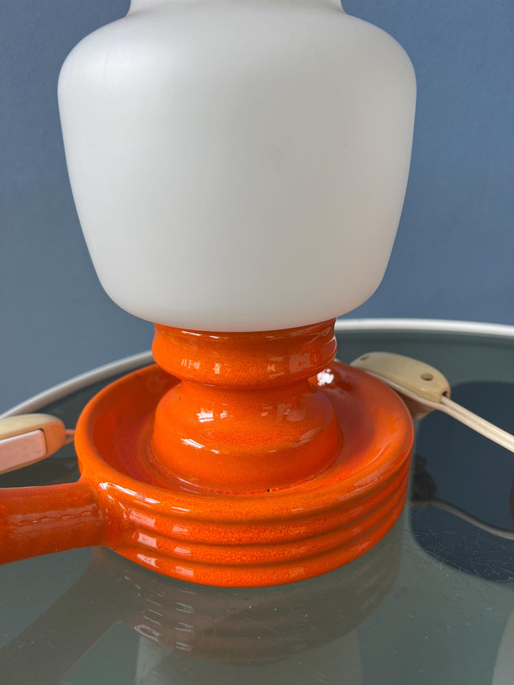 Vintage Set (2) of Orange Ceramic Opaline Glass Table Lamps