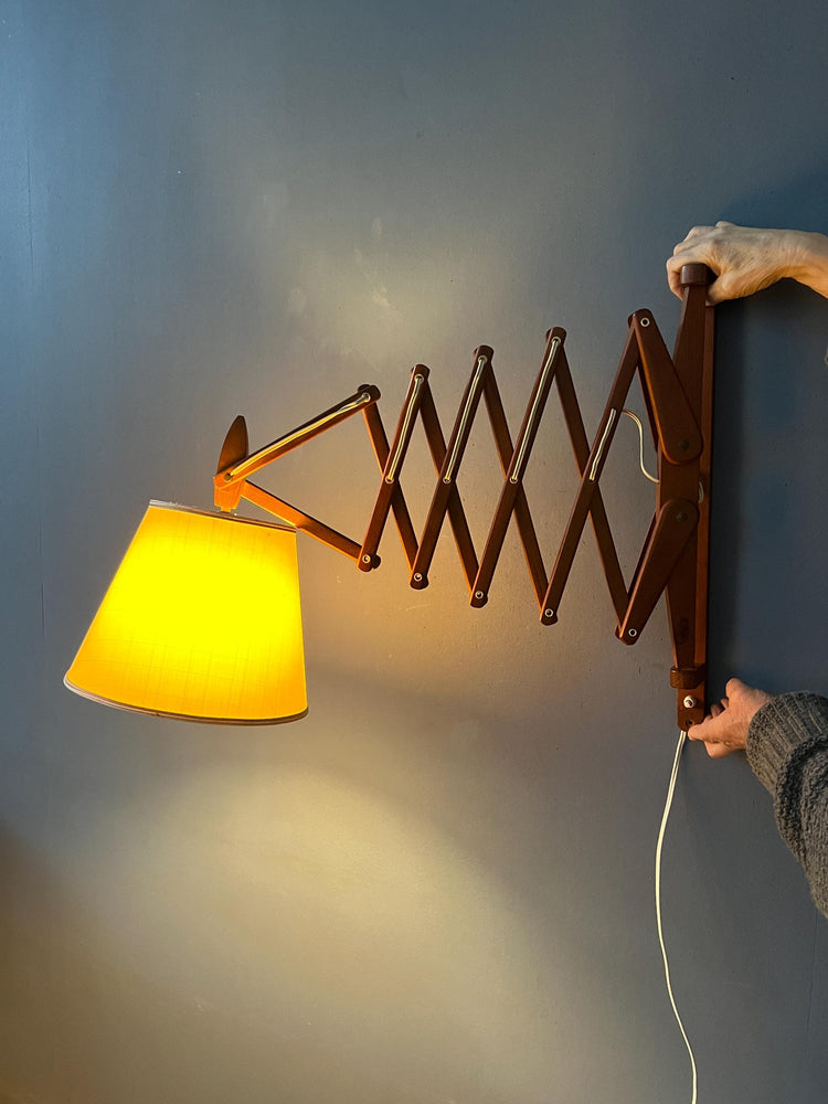 Mid Century Danish Teak Wood Scissor Wall Lamp