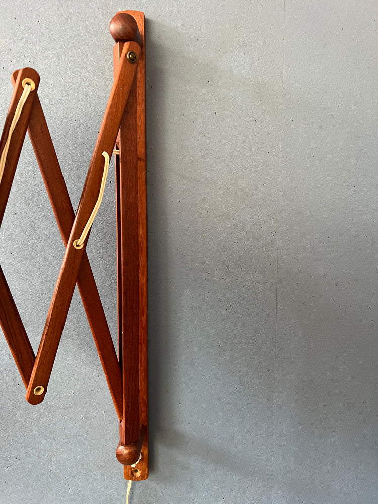Mid Century Danish Teak Wood Scissor Wall Lamp