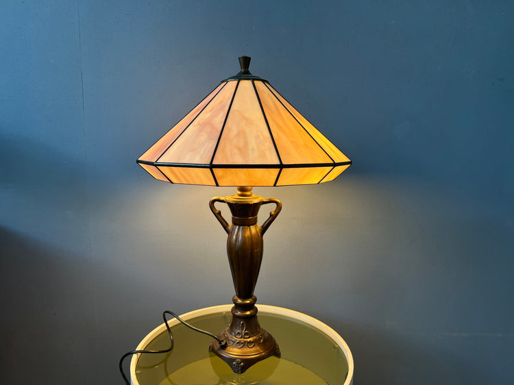 Purple Tiffany Art Deco Stained Glass Table Lamp