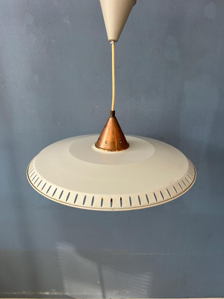 Vintage Louis Kalff Enamel Opaline Glass Pendant Lamp