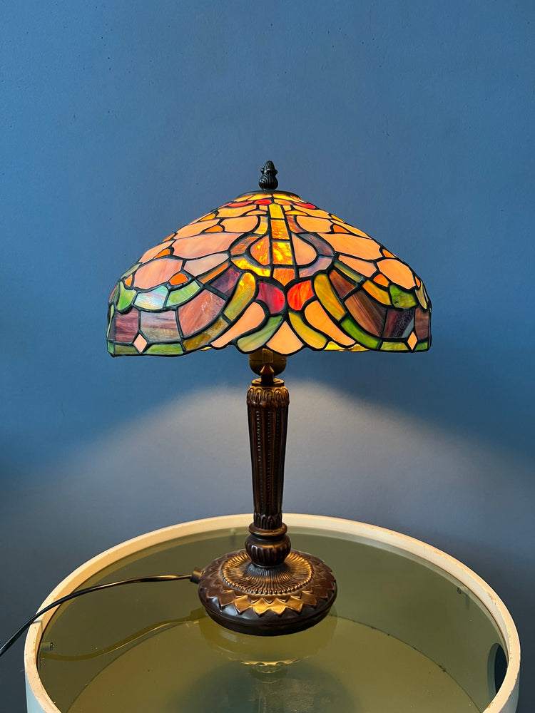 Small Stained Glass Tiffany Art Deco Table Lamp