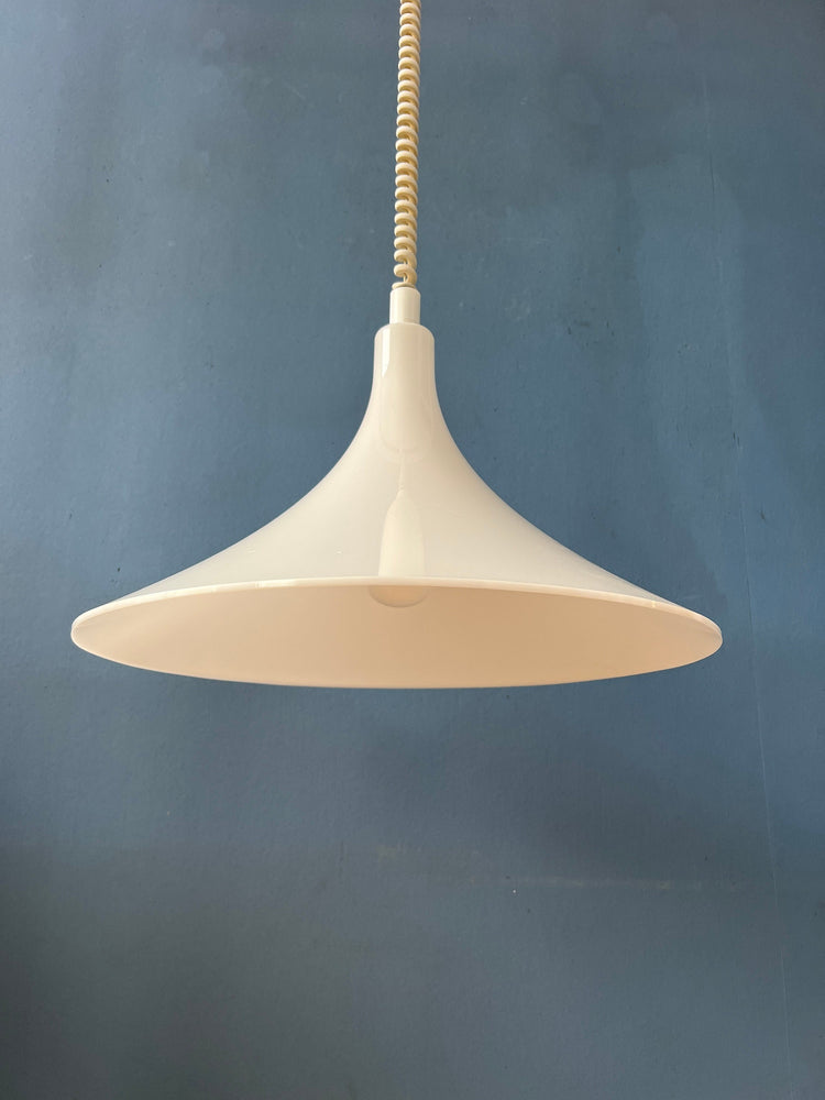 Mid Century White Space Age Witch Hat Pendant Lamp