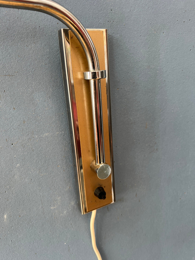 Mid Century Chrome Swing Arm Wall Lamp with Beige Shade