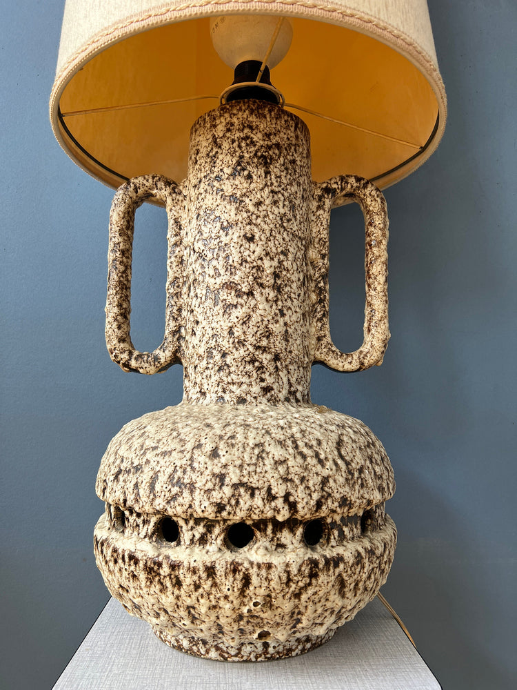 Beige West Germany Fat Lava Ceramic Floor Lamp with Large Beige Shade