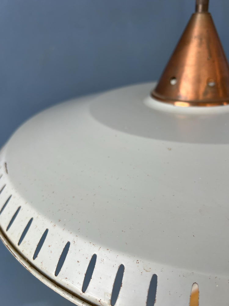 Vintage Louis Kalff Enamel Opaline Glass Pendant Lamp