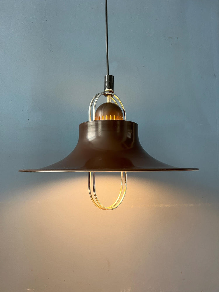Brown Mid Century Pendant Lamp with Chrome Details