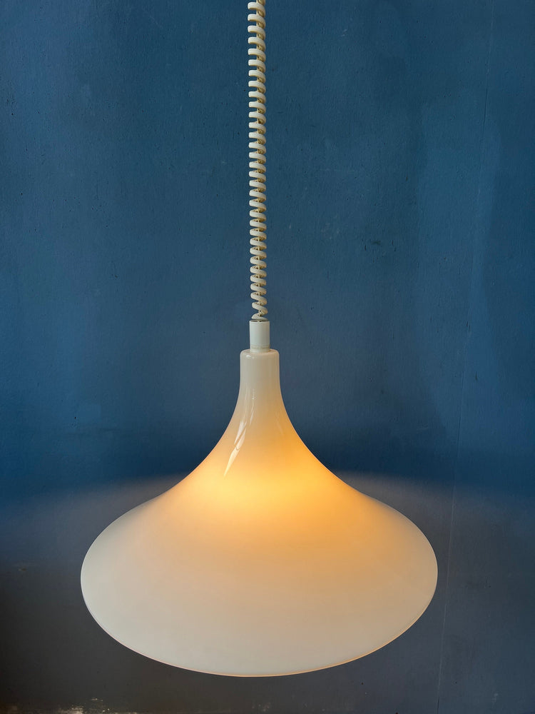 Mid Century White Space Age Witch Hat Pendant Lamp