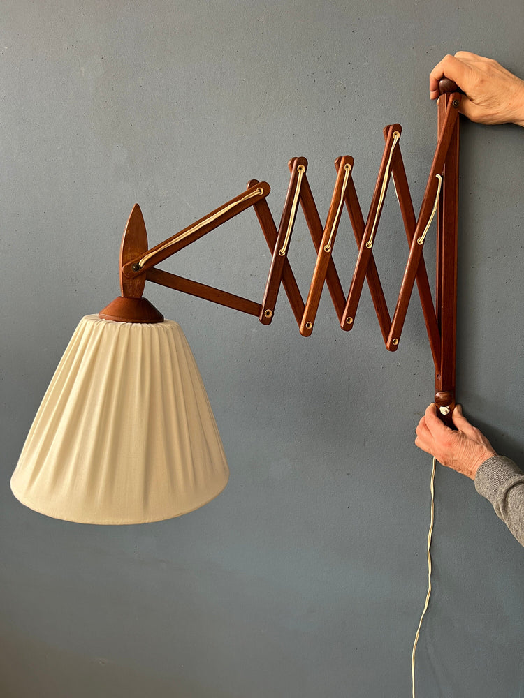 Mid Century Danish Teak Wood Scissor Wall Lamp