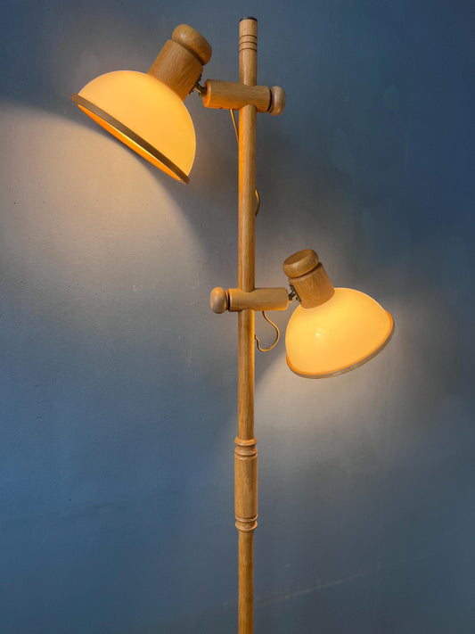 Mid Century Modern Wooden Mushroom Floor Lamp, Vintage Steinhauer Space Age Lighting