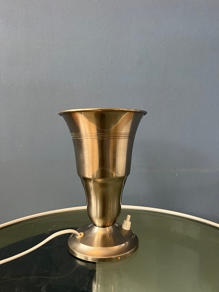 Metal Trumpet Uplighter 'Cup' Table Lamp in Silver Colour